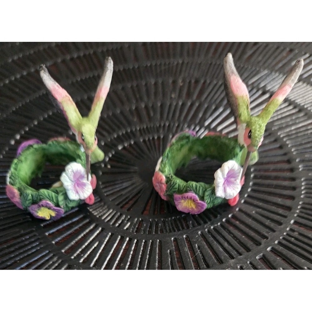 Lot of 2 Hummingbird Napkin Ring Holders Colorful, Birds, Decoration